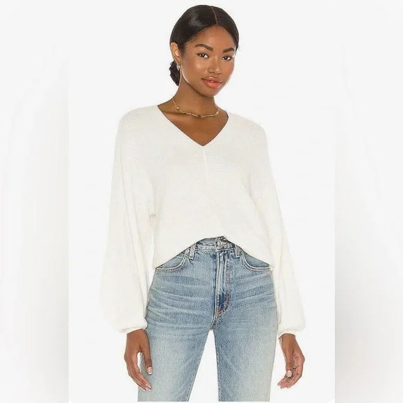 NEW 1. STATE Balloon Sleeve Ribbed Sweater in Antique White XL NWT - Picture 1 of 11